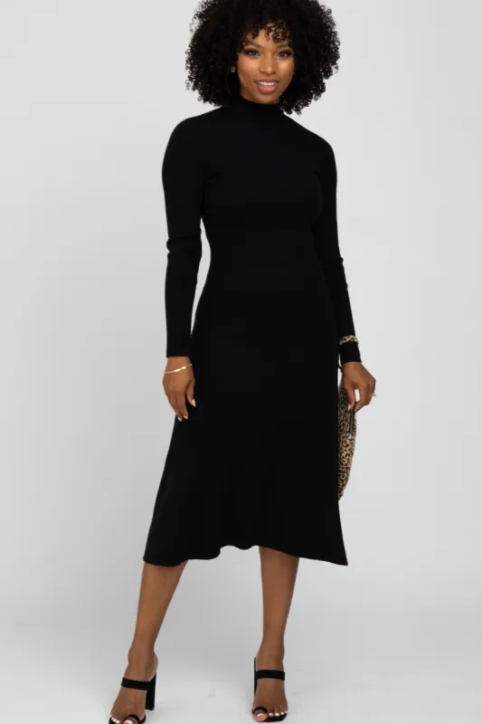Black Mock Neck Flared Midi Dress sold by Pinkblush