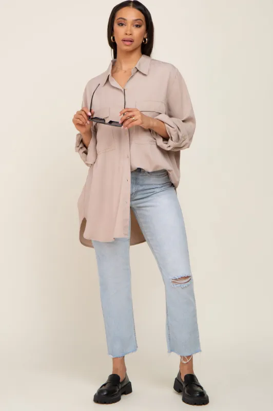 Beige Oversized Button Down Blouse sold by Pinkblush