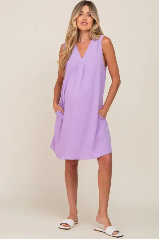 Lavender Sleeveless Pocketed Maternity Dress sold by Pinkblush