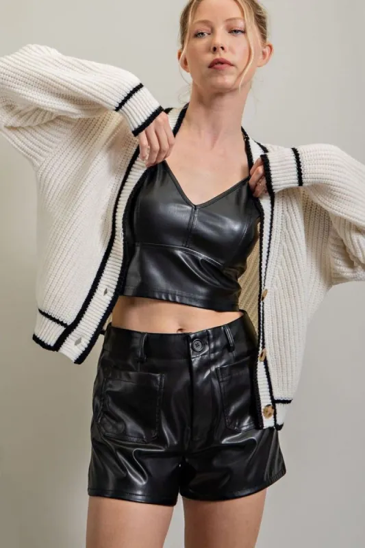 White Contrast Knit Cardigan sold by Pinkblush