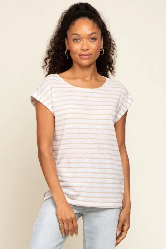 Beige Striped Cutout Back Top sold by Pinkblush