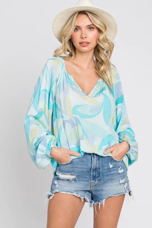 Blue Abstract Print Blouse sold by Pinkblush