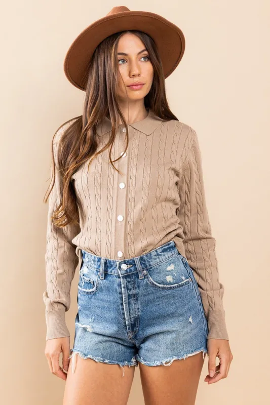 Mocha Twisted Button Up Cardigan sold by Pinkblush