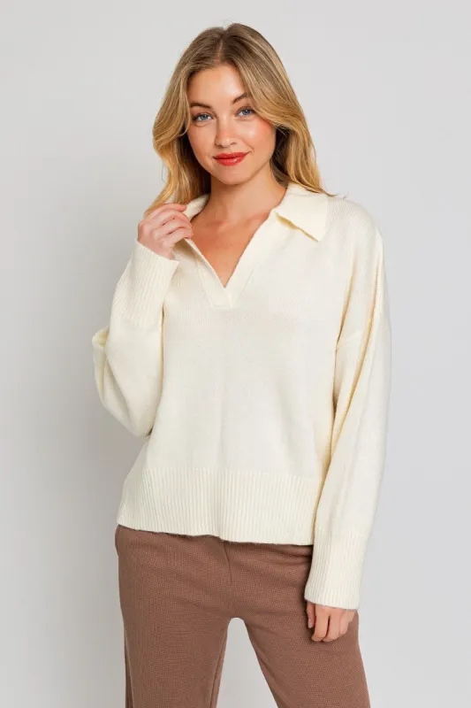 White Collared Boxy Sweater Top sold by Pinkblush