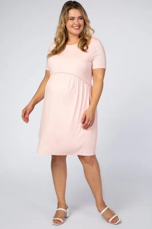 Light Pink Solid Crochet Trim Maternity Plus Shift Dress sold by Pinkblush