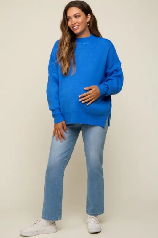 Royal Blue Mock Neck Maternity Sweater sold by Pinkblush