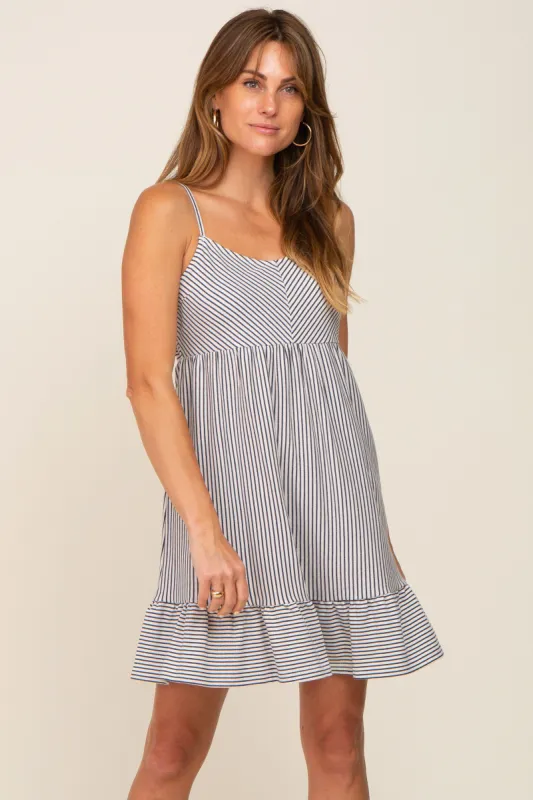 Navy Striped Gathered Tier Dress sold by Pinkblush
