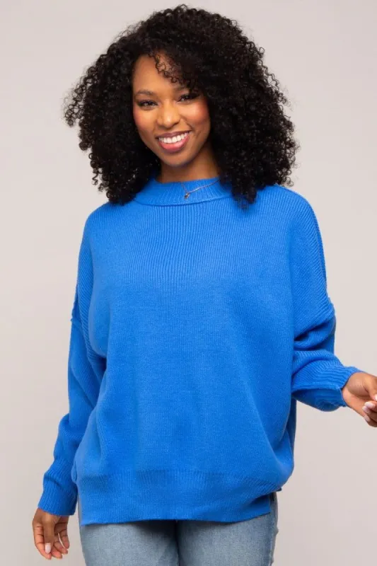 Royal Blue Mock Neck Sweater sold by Pinkblush