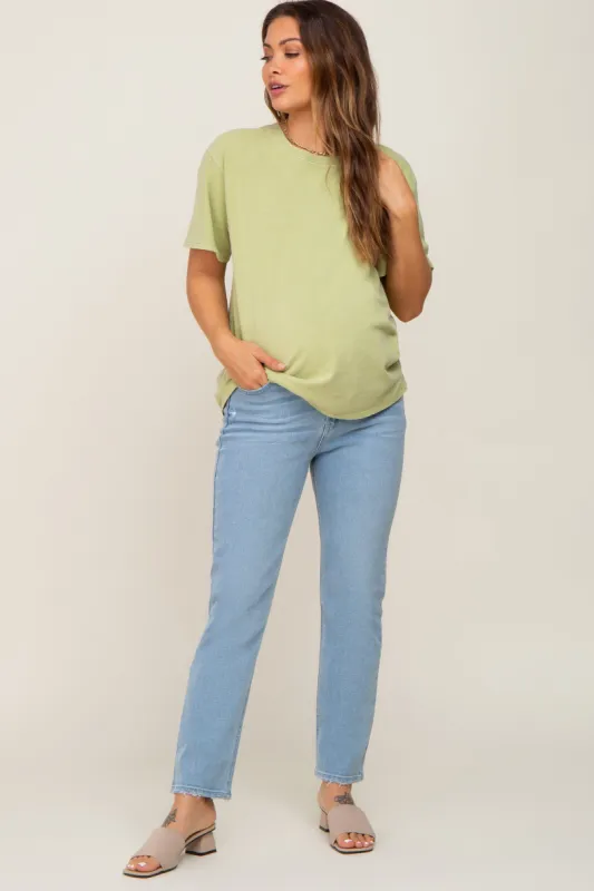 Light Wash Skinny Straight Cropped Maternity Jeans sold by Pinkblush