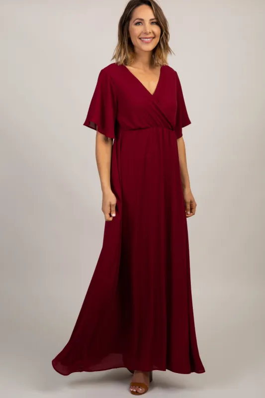 PinkBlush Burgundy Chiffon Bell Sleeve Maxi Dress sold by Pinkblush