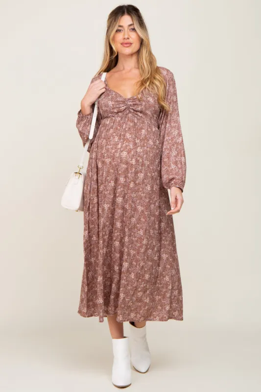 Mauve Floral Sweetheart Neck Maternity Midi Dress sold by Pinkblush