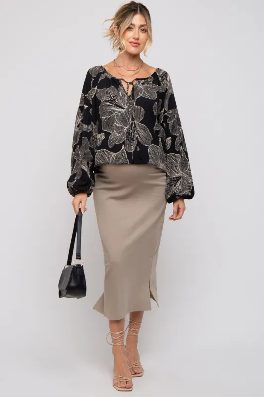 Black Floral Tie Detail Long Sleeve Maternity Blouse sold by Pinkblush