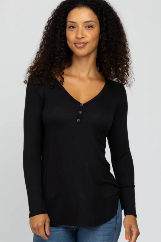 Black Button Accent Long Sleeve Top sold by Pinkblush