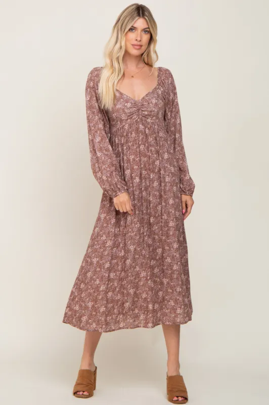 Mauve Floral Sweetheart Neck Midi Dress sold by Pinkblush