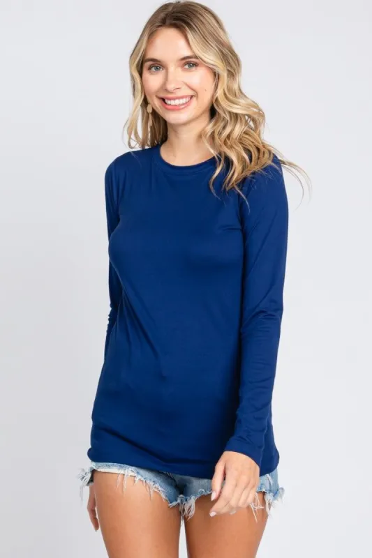 Navy Basic Long Sleeve Top sold by Pinkblush