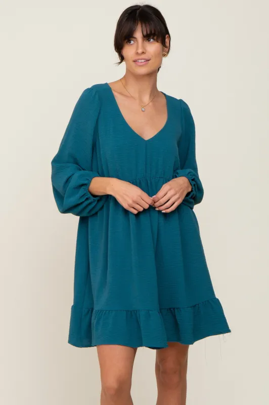 Teal Long Sleeve Gathered Tier Dress sold by Pinkblush