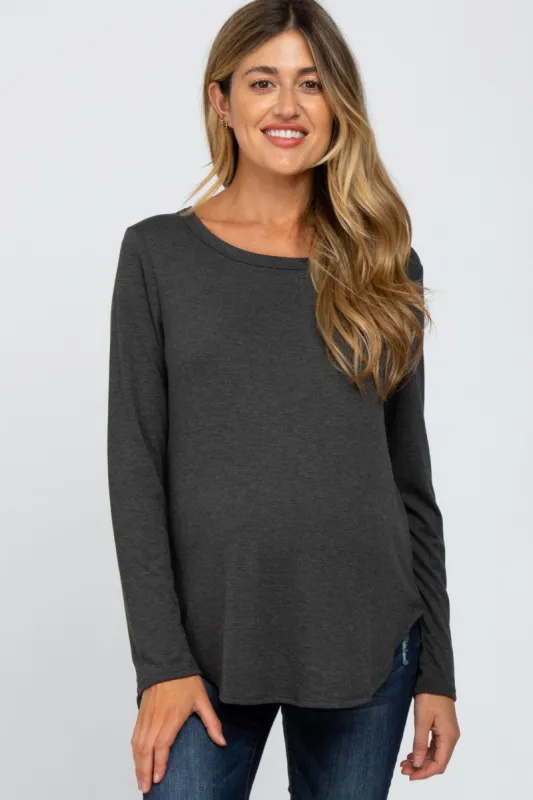 Charcoal Basic Maternity Long Sleeve Top sold by Pinkblush