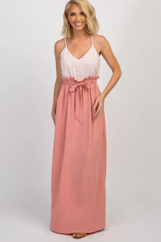 Pink Striped Colorblock Maxi Dress sold by Pinkblush
