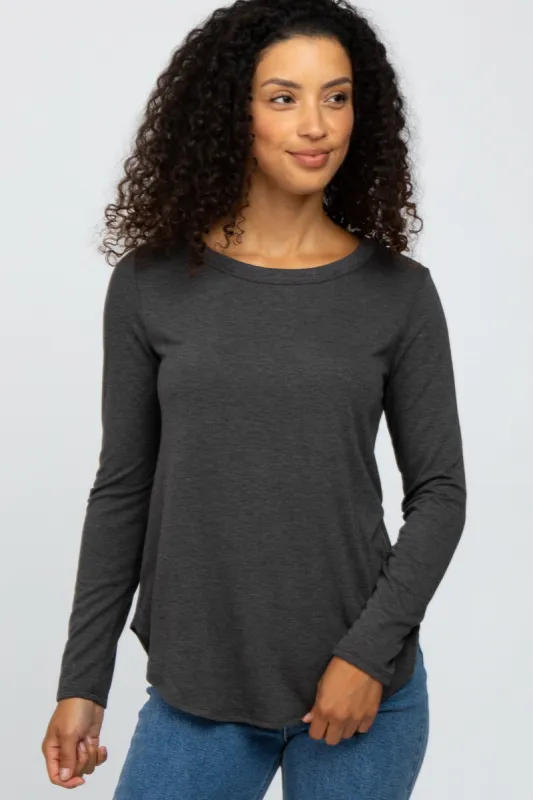 Charcoal Basic Long Sleeve Top sold by Pinkblush