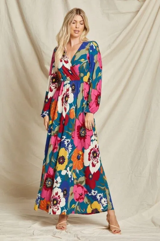 Teal Ruffle Accent Maxi Dress sold by Pinkblush