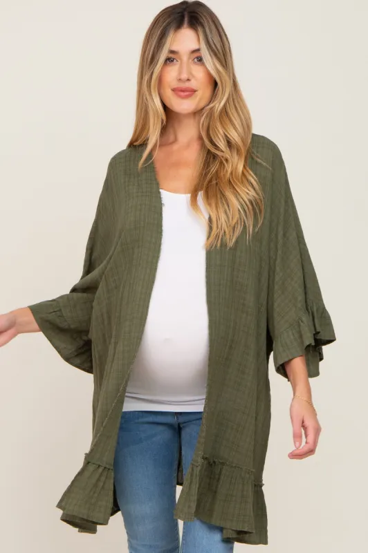Olive Plaid Gathered Hem Maternity Cover Up sold by Pinkblush