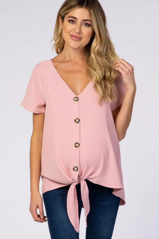 Light Pink Button Tie Front Maternity Top sold by Pinkblush