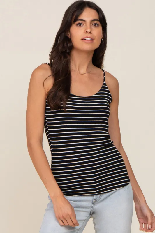 Black Striped Ribbed Sleeveless Top sold by Pinkblush