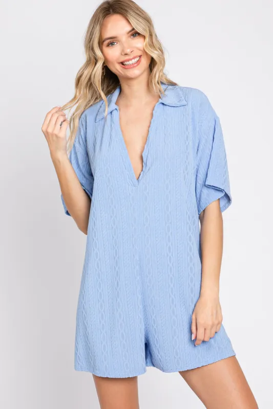 Blue Terry Cloth Collared Romper sold by Pinkblush