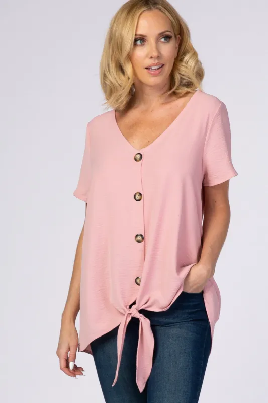 Light Pink Button Tie Front Top sold by Pinkblush