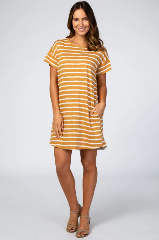 Yellow Striped Short Sleeve Dress sold by Pinkblush