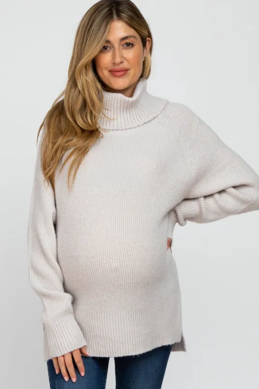 Grey Knit Turtleneck Maternity Sweater sold by Pinkblush
