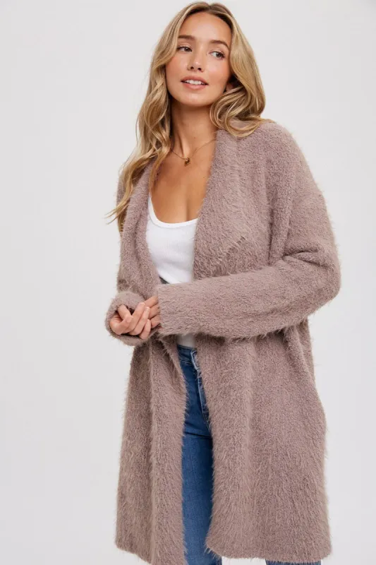 Mocha Fuzzy Knit Draped Cardigan sold by Pinkblush