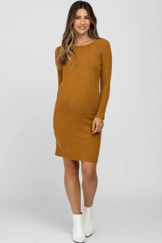 Yellow Knit Long Sleeve Maternity Dress sold by Pinkblush