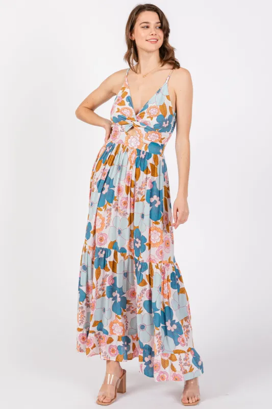 Light Blue Floral Sleeveless Maxi Dress sold by Pinkblush