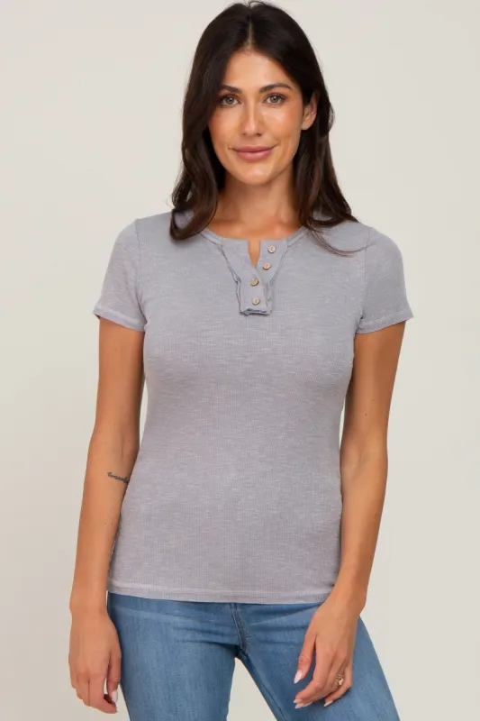 Heather Grey Ribbed Button Front Top sold by Pinkblush