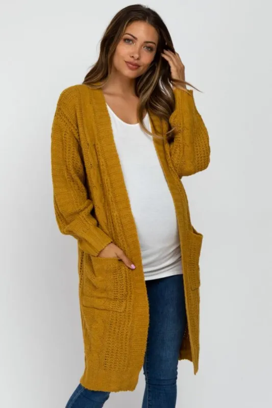 Yellow Mixed Knit Chunky Maternity Cardigan sold by Pinkblush