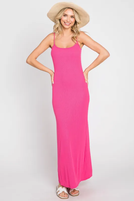 Fuchsia Ribbed Sleeveless Basic Maxi Dress sold by Pinkblush