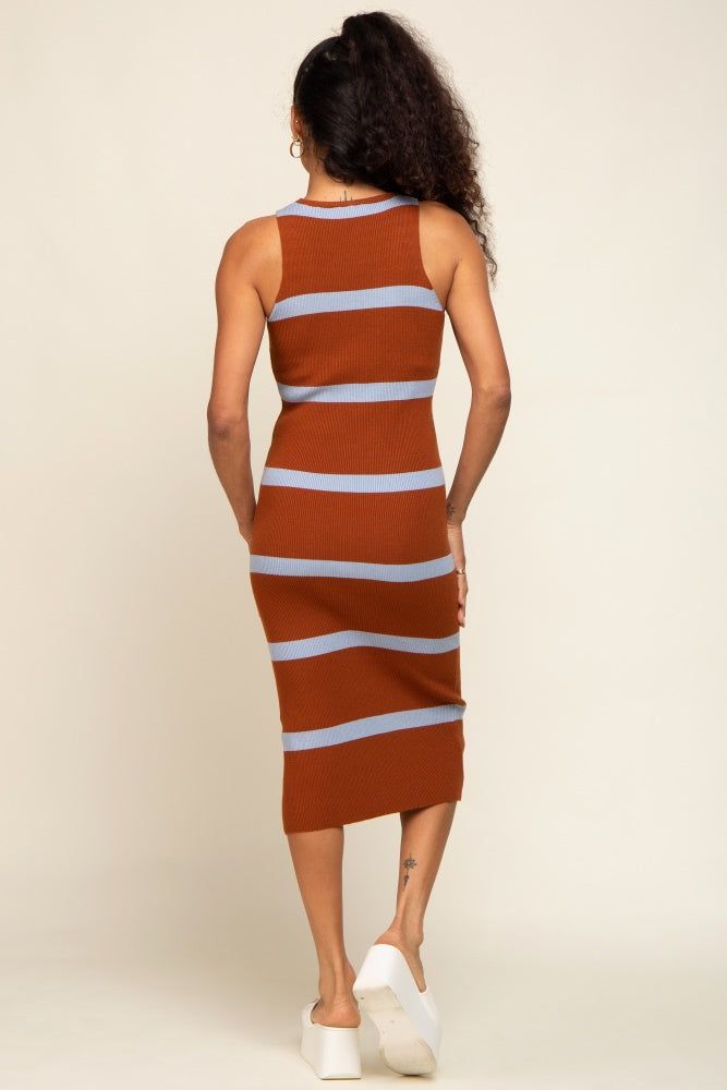 Brown Blue Striped Sleeveless Sweater Midi Dress sold by Pinkblush product image thumbnail 3