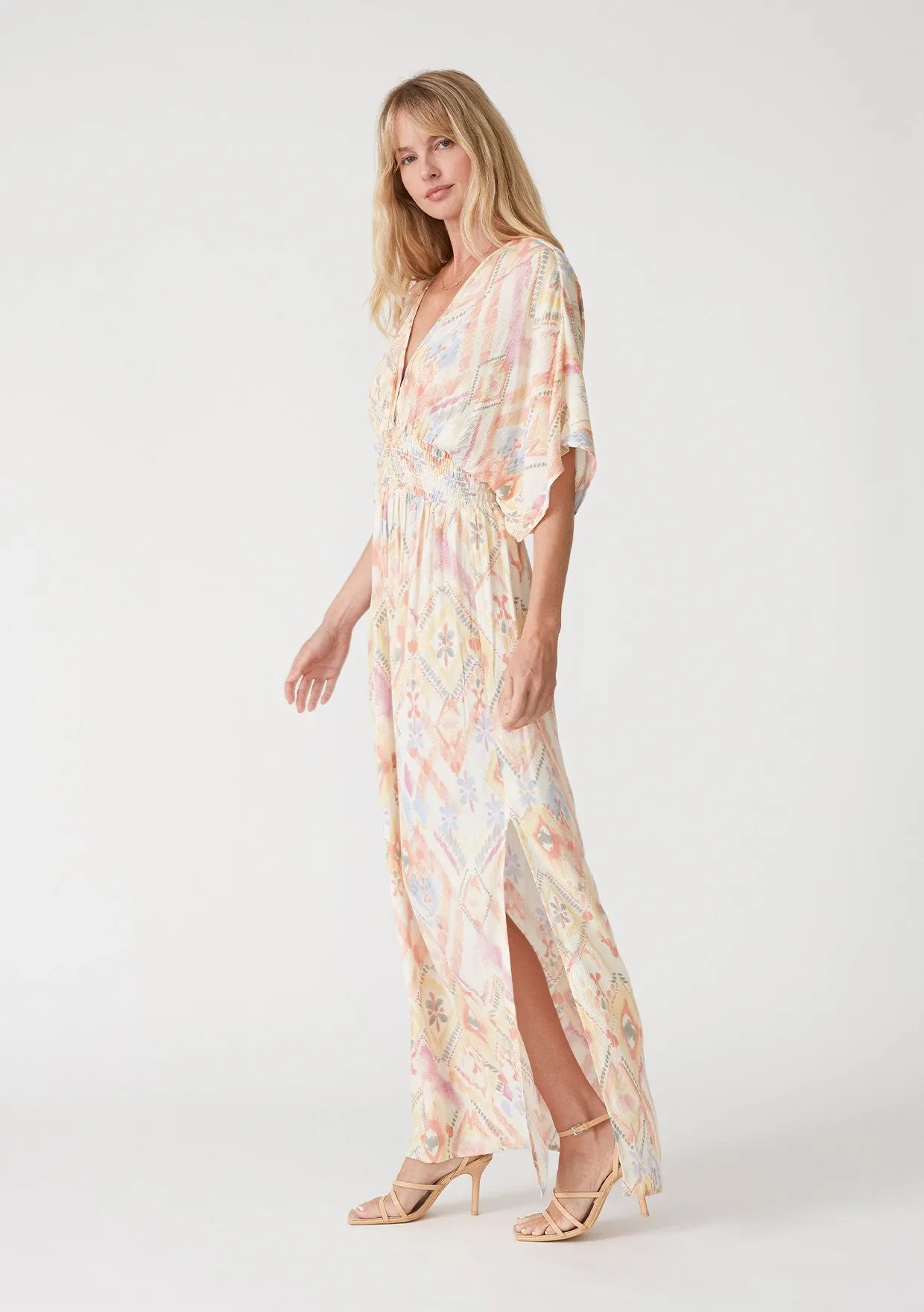 Ivory Printed Deep V-Neck Maxi Dress sold by Pinkblush product image thumbnail 2