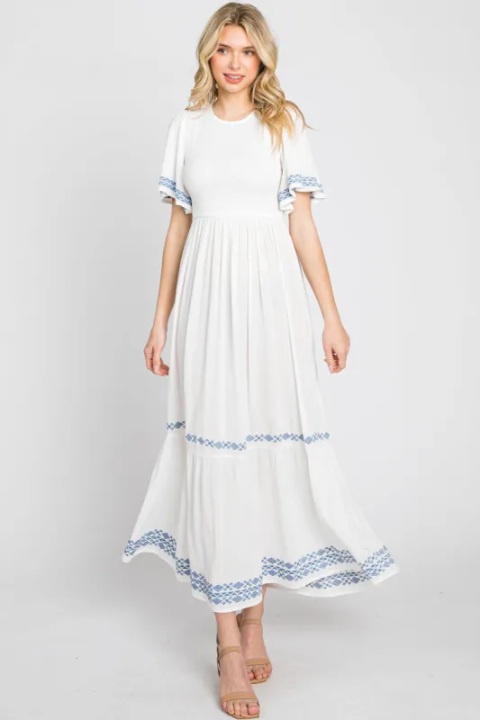 White Embroidered Accent Maxi Dress sold by Pinkblush