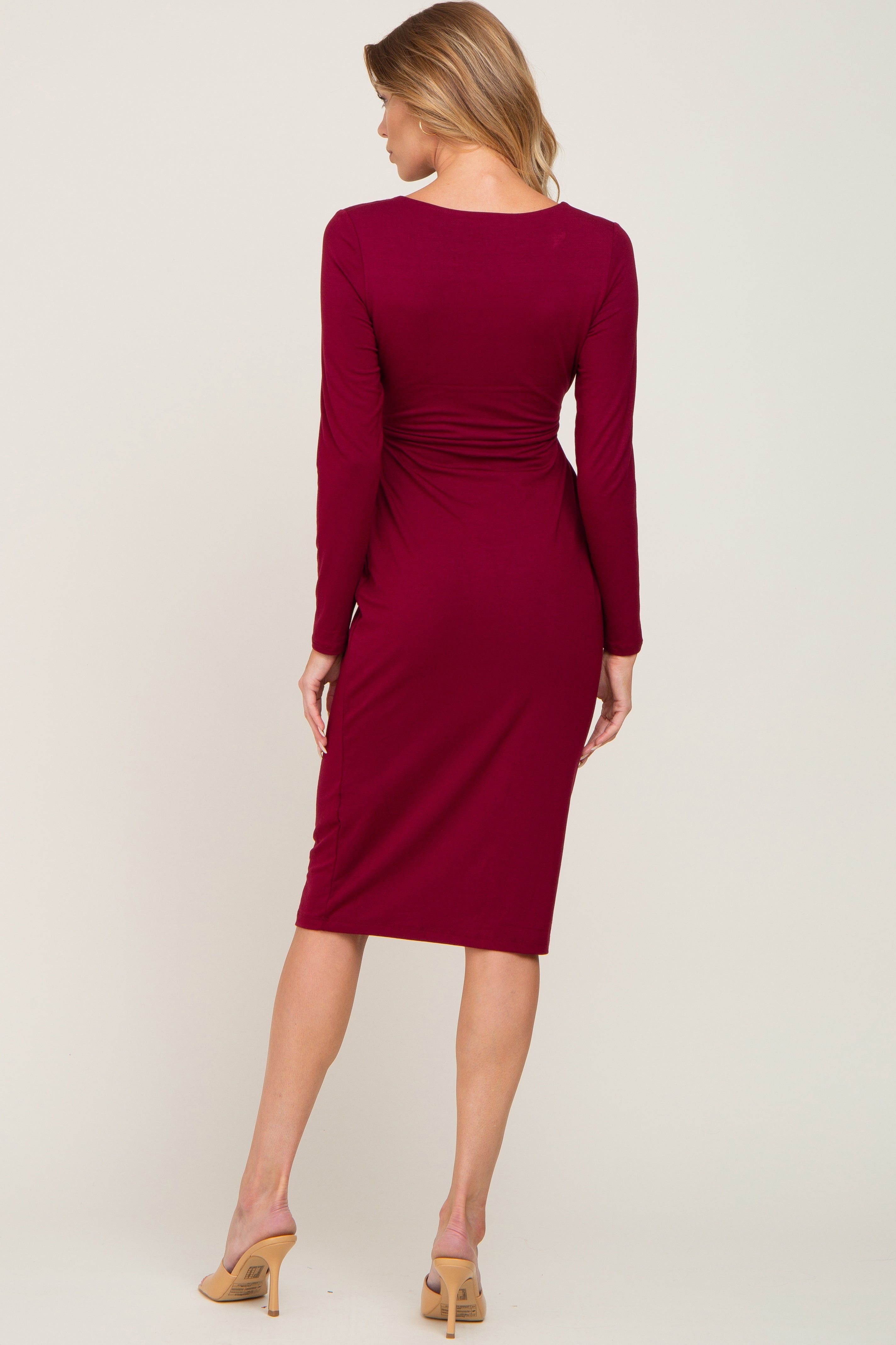 Burgundy Basic Square Neck Midi Dress sold by Pinkblush product image thumbnail 3
