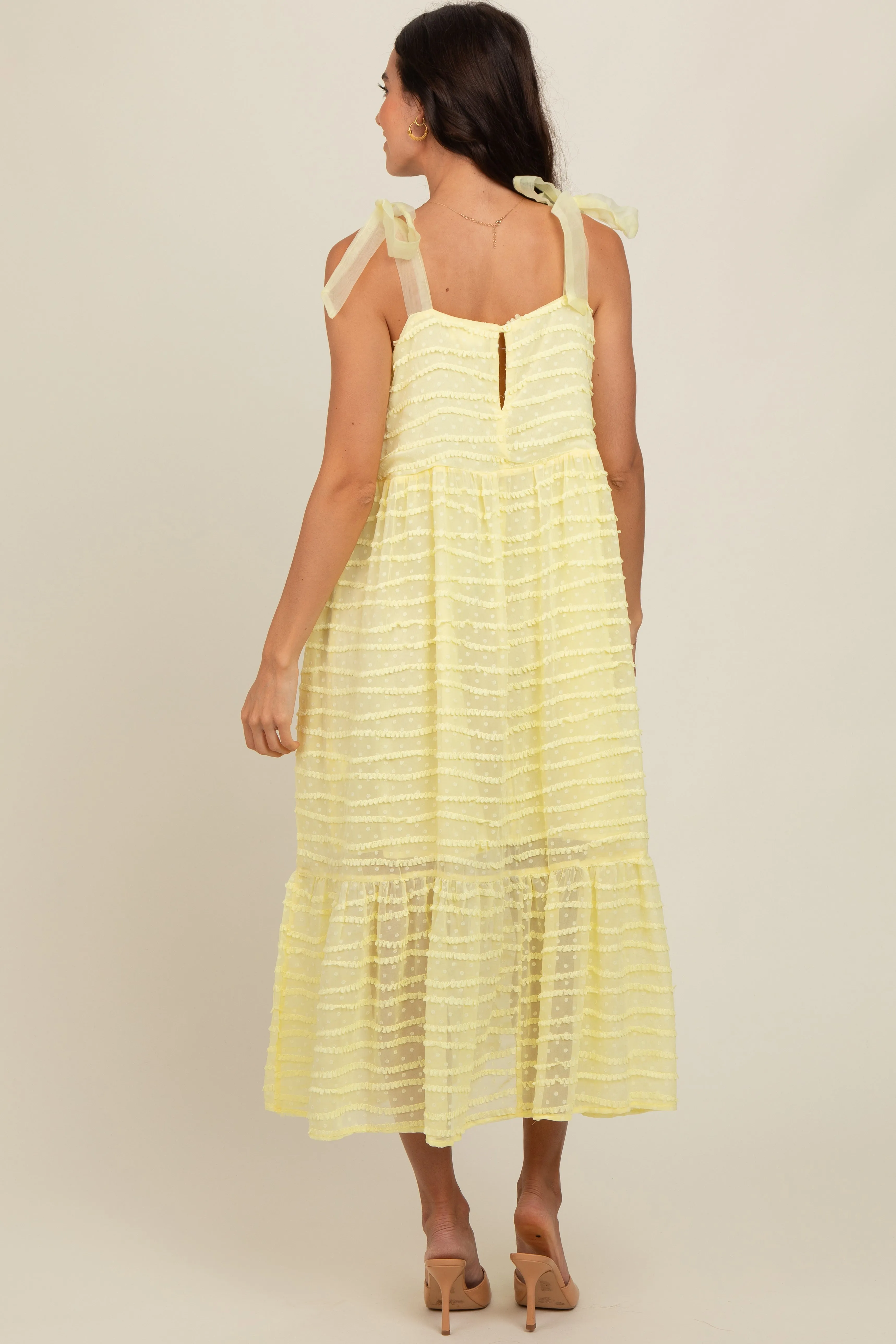 Yellow Textured Shoulder Tie Midi Dress sold by Pinkblush product image thumbnail 3