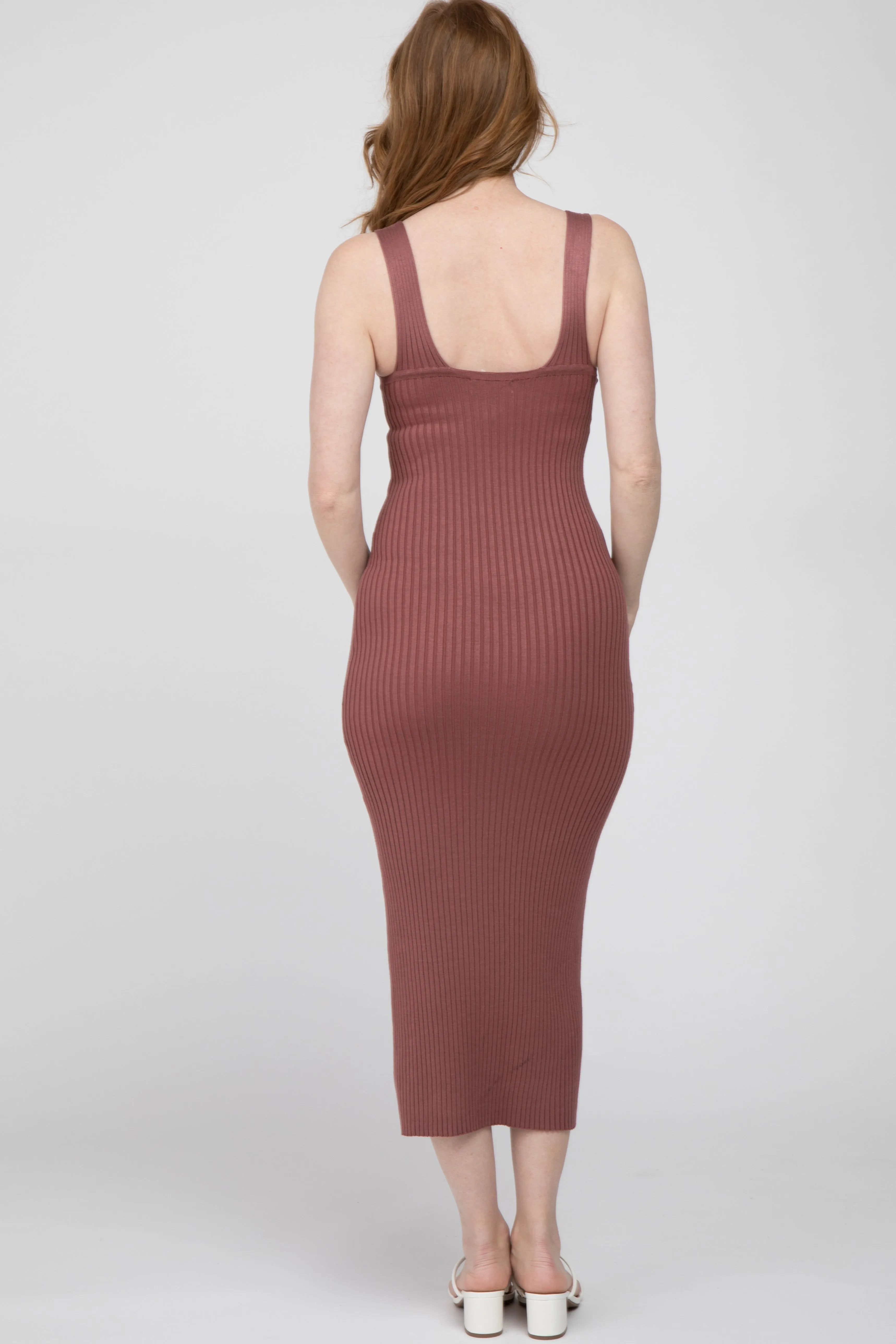 Mauve Ribbed Sleeveless Knit Midi Dress sold by Pinkblush product image thumbnail 3