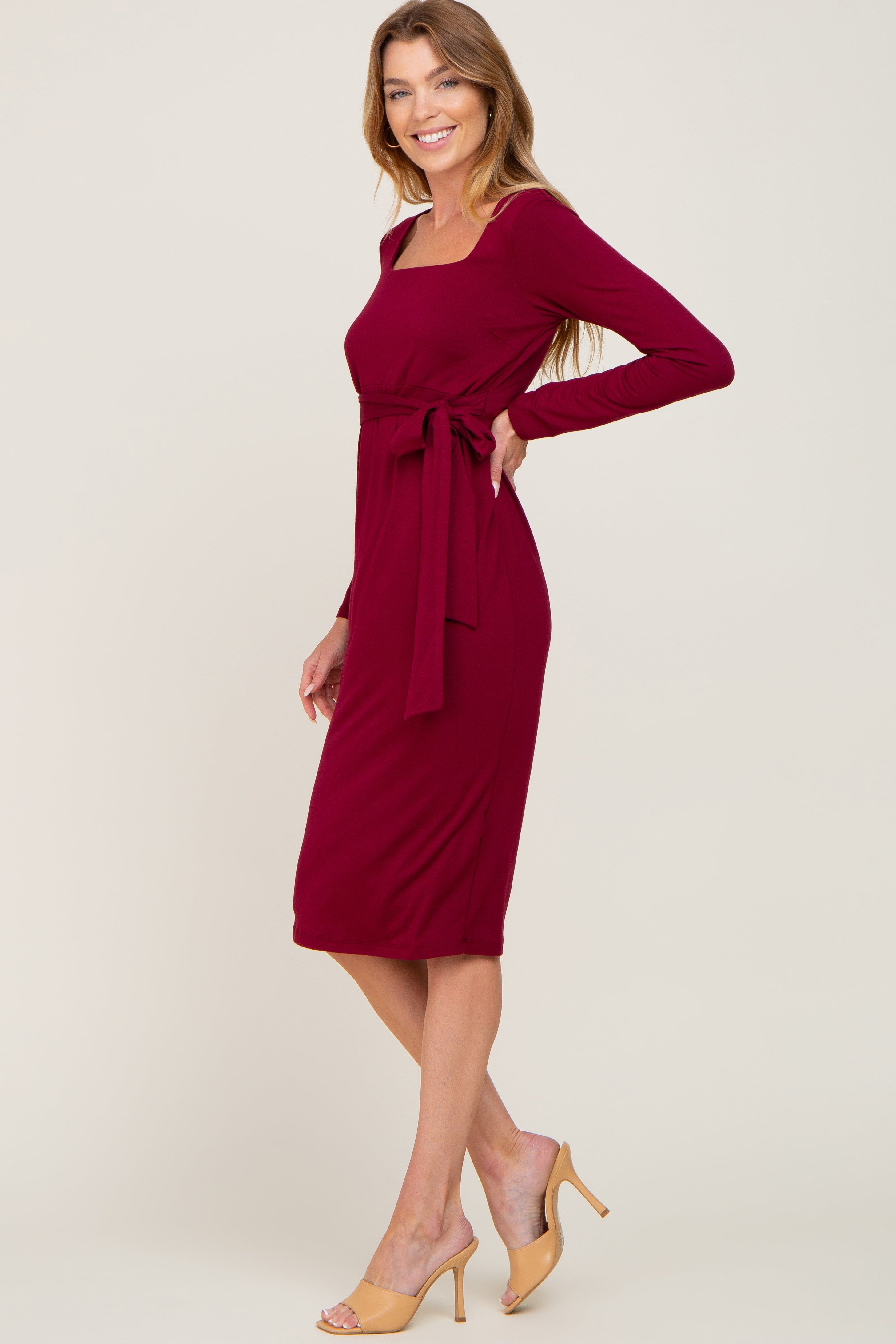 Burgundy Basic Square Neck Midi Dress sold by Pinkblush product image thumbnail 2