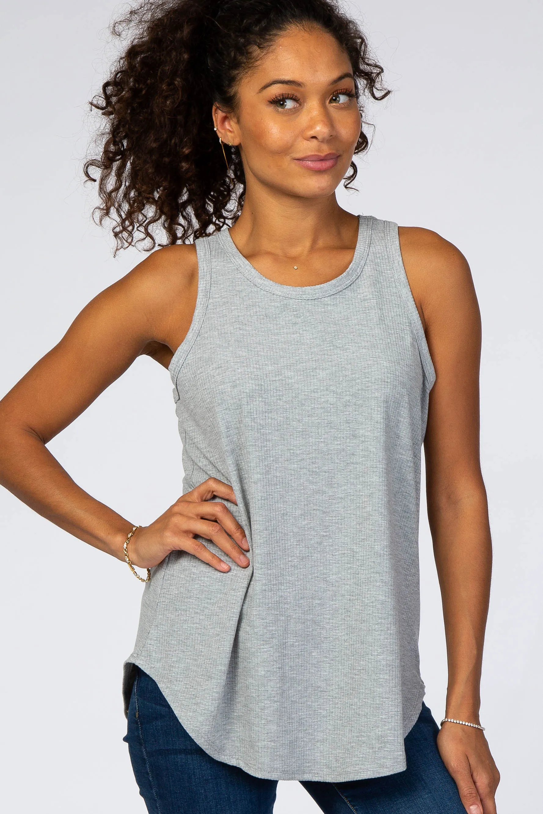 Heather Grey Ribbed Sleeveless Top sold by Pinkblush