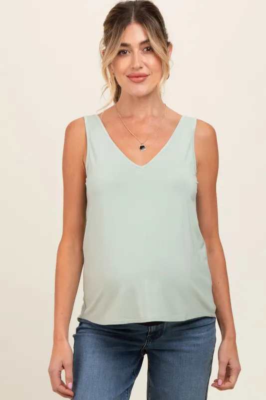 Mint V-Neck Maternity Tank Top sold by Pinkblush