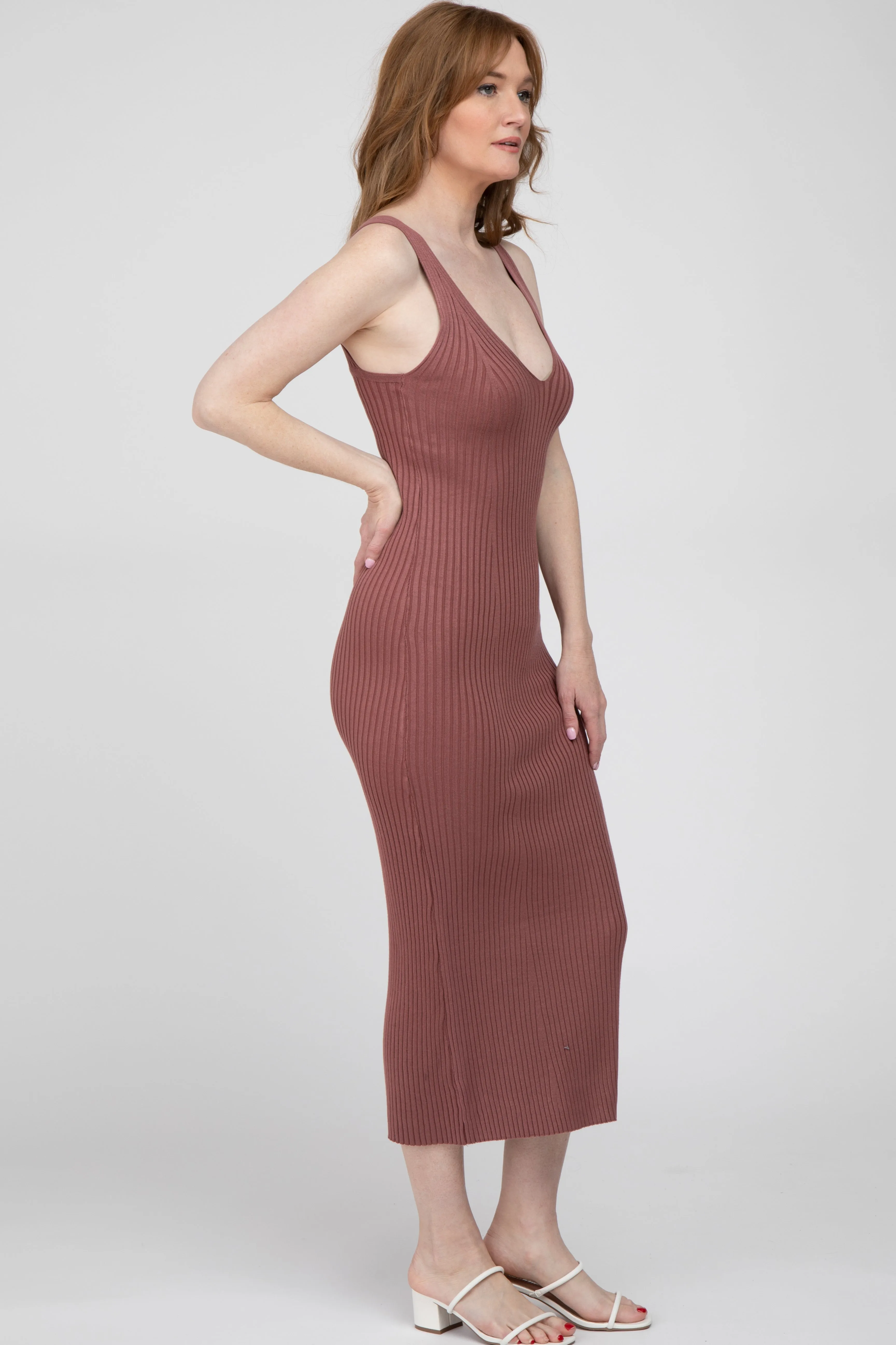 Mauve Ribbed Sleeveless Knit Midi Dress sold by Pinkblush product image thumbnail 2