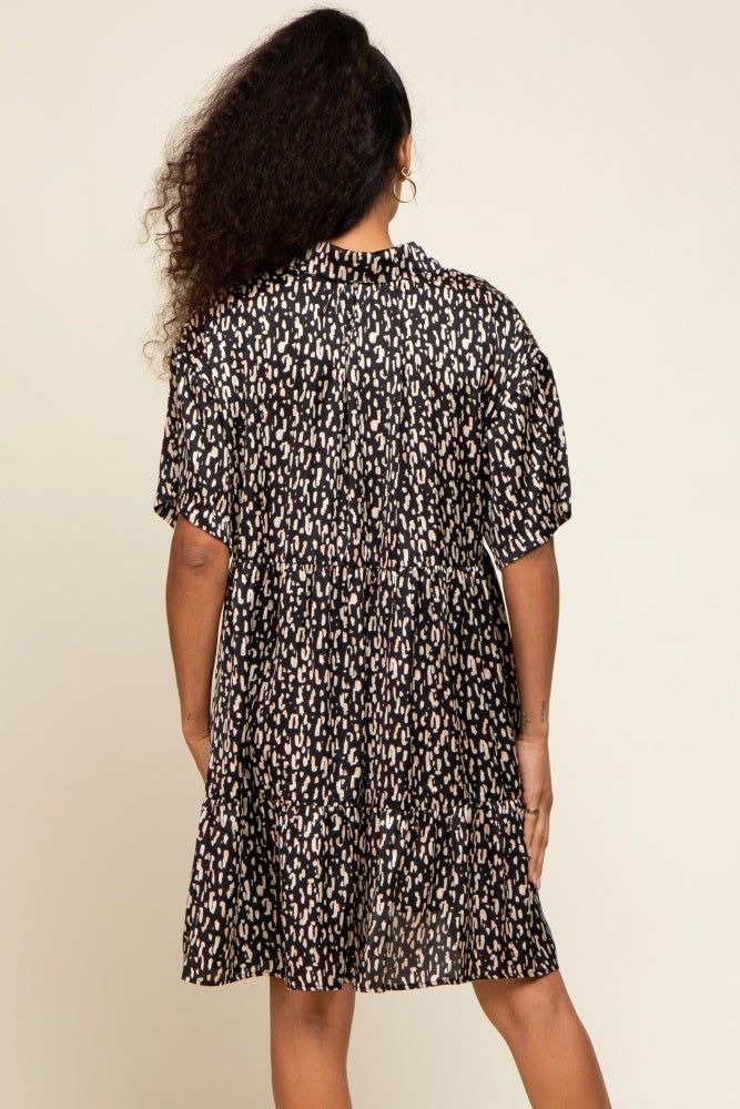 Black Printed Satin Collared Dress sold by Pinkblush product image thumbnail 3