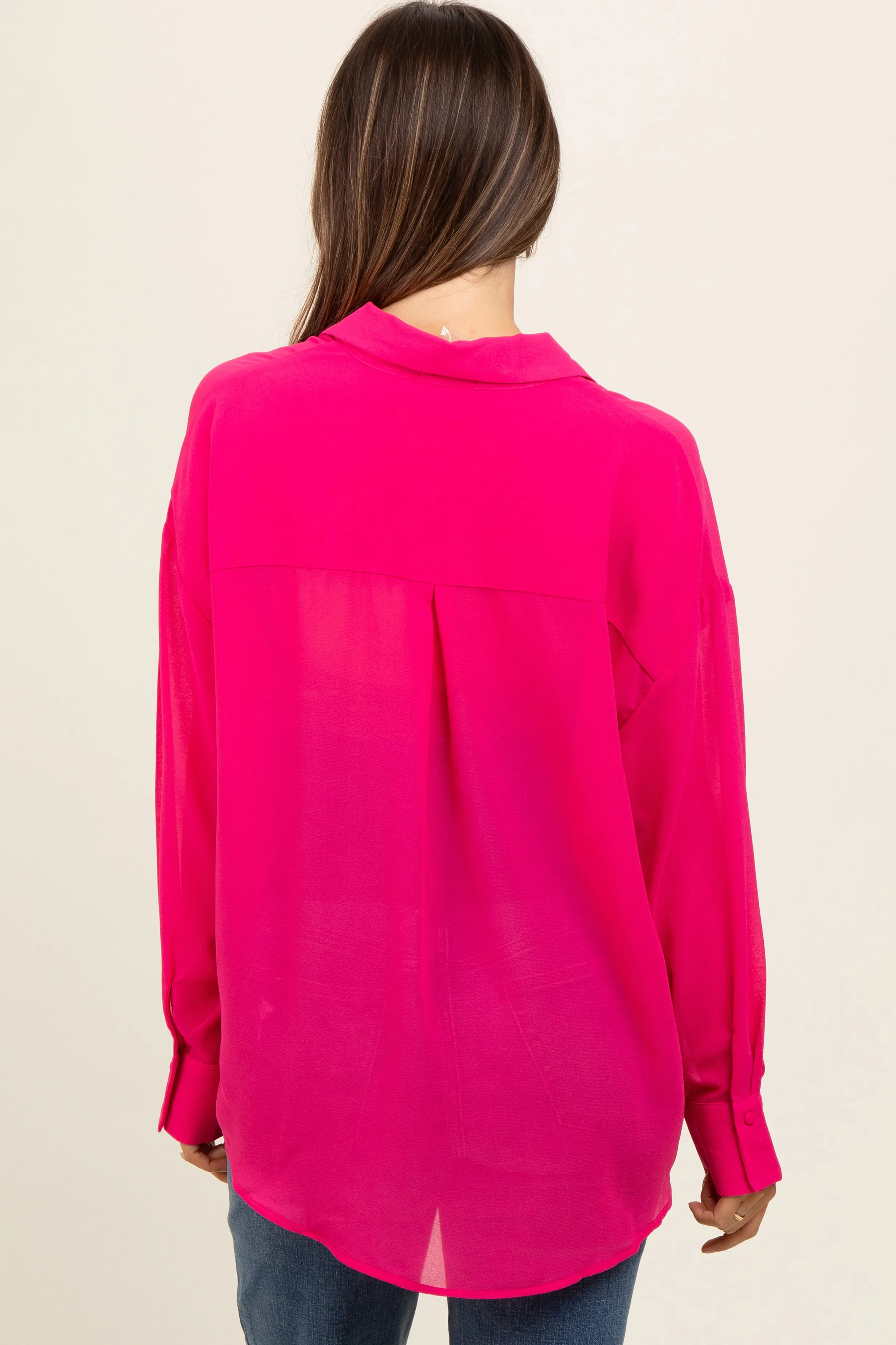 Fuchsia Sheer Button Down Maternity Blouse sold by Pinkblush product image thumbnail 3