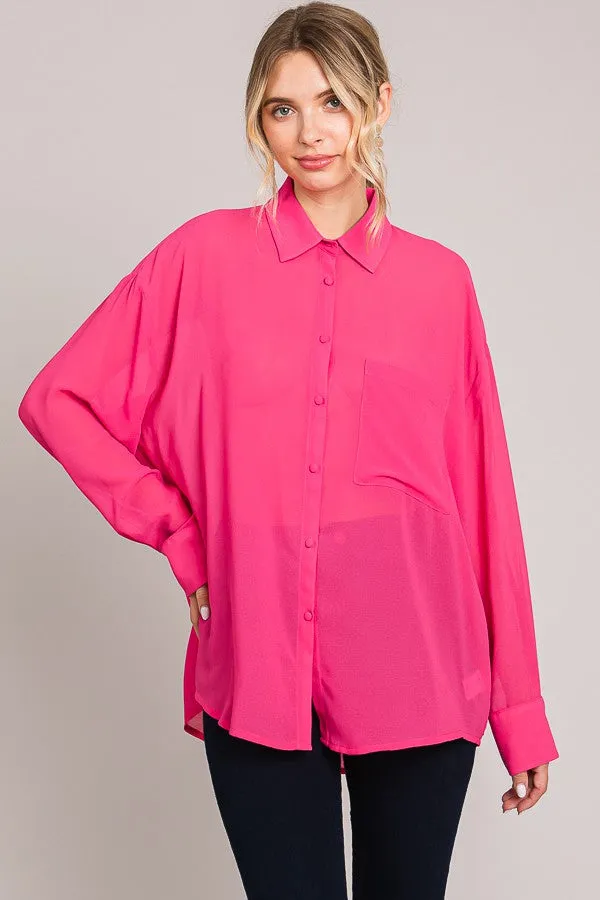 Fuchsia Sheer Button Down Maternity Blouse sold by Pinkblush product image thumbnail 4